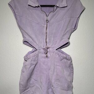 Zara kids Lavender Zip-Up Romper Short denim jumpsuit with shirt collar sz 7